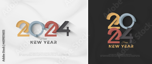 New year number with numbers 2024 clean colorful 3d. Premium vector design for greeting, Invitation, banner poster and others.