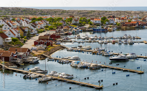 Aerial view over Hasselosunds harbour on the island of Smogen on the Swedish West Coast.  © PhotosbyPatrick