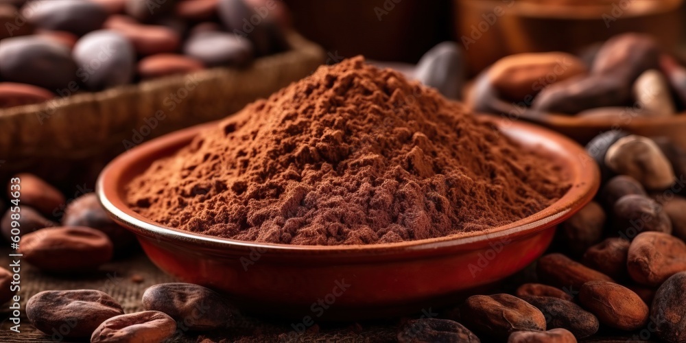 A bowl cocoa powder on the table AI Generative A bowl cocoa powder on the table AI Generative
