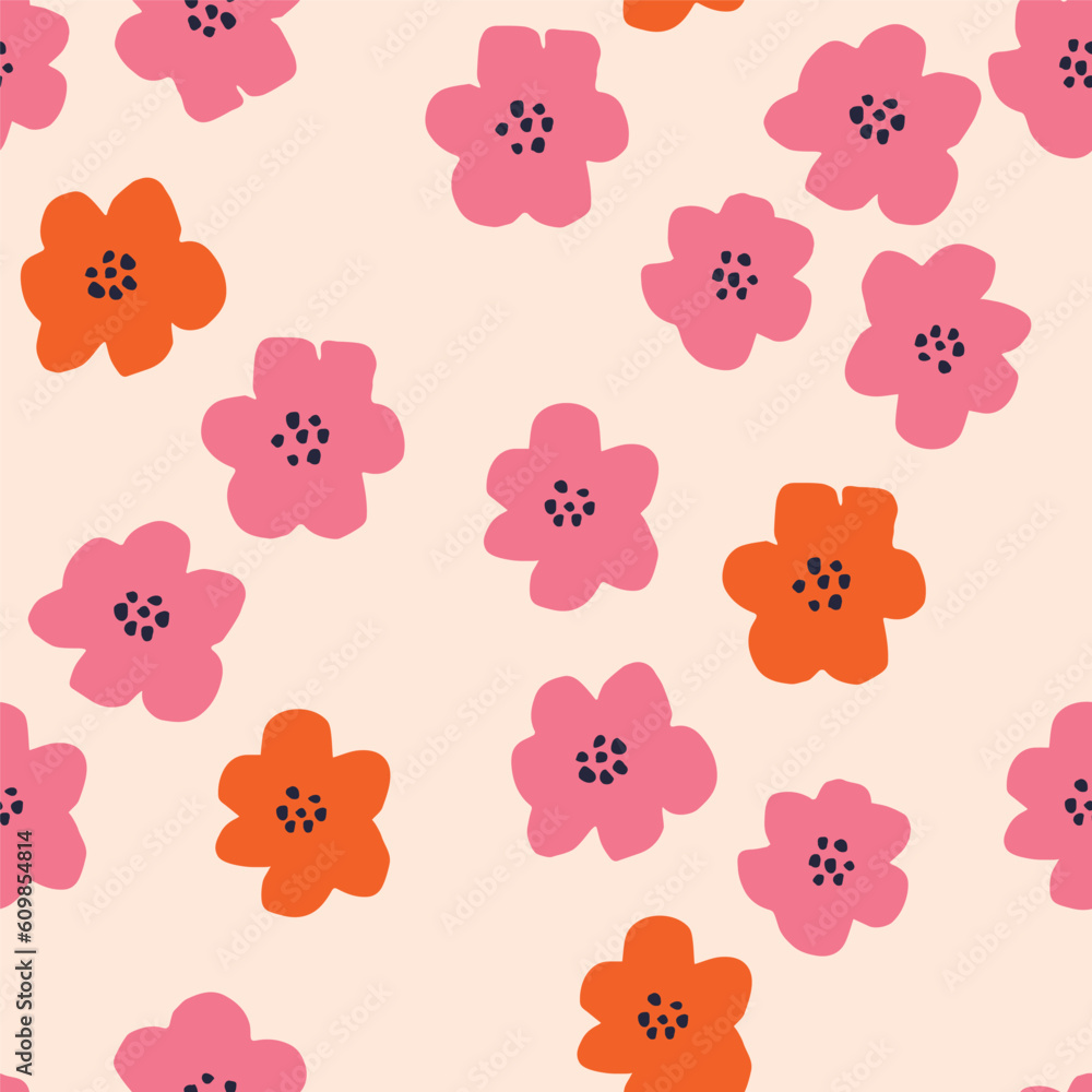Beautiful Floral texture with hand drawn flowers. Seamless floral pattern in retro style. Abstract flowers, vintage background perfect for prints, textile, wrapping paper and surface design