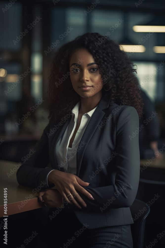 Bllack woman in a business suit standing in a confident pose. Woman's rights equality success of African-American people generative ai Bllack woman in a business suit standing in a confident pose. Woman's rights equality success of African-American people generative ai