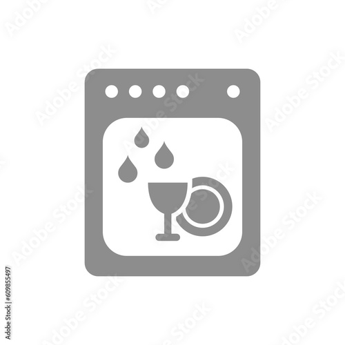 Dishwasher and dishes filled vector icon. Dishwashing machine symbol.