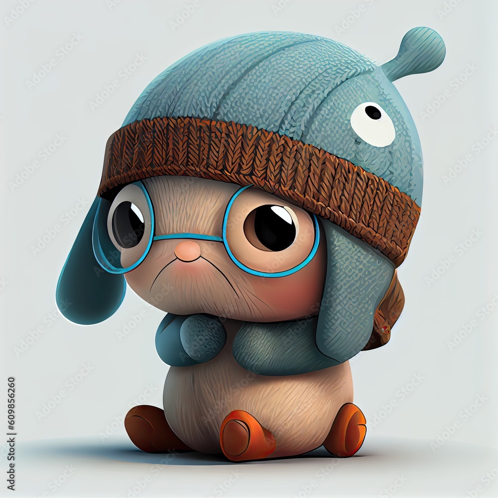 Cute rabbit comic wearing a beanie with sweater and hut. Concept of ...
