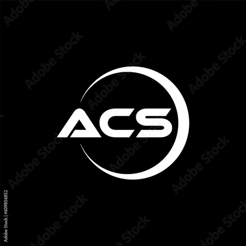 ACS letter logo design with black background in illustrator, cube logo, vector logo, modern alphabet font overlap style. calligraphy designs for logo, Poster, Invitation, etc. photo