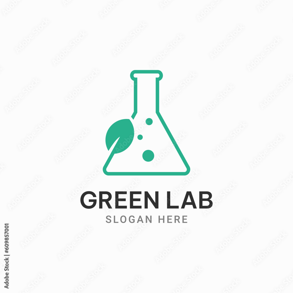 GREEN LAB LOGO WITH GREEN LEAF AND TUBE ICON GREEN LAB LOGO WITH GREEN LEAF AND TUBE ICON