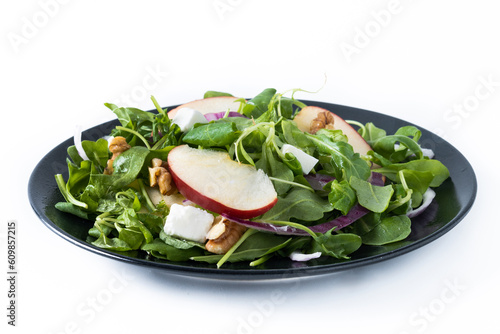 Autumn salad with apples and walnuts isolated on white background