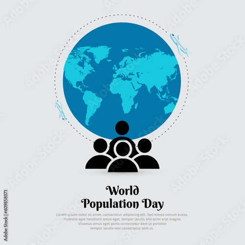 World population day design vector with world map and people silhouette. World population day background vector