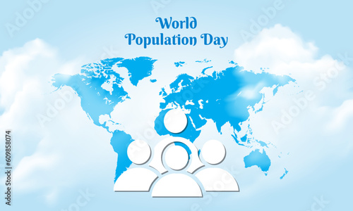 World population day design vector with world map and people silhouette. World population day background vector