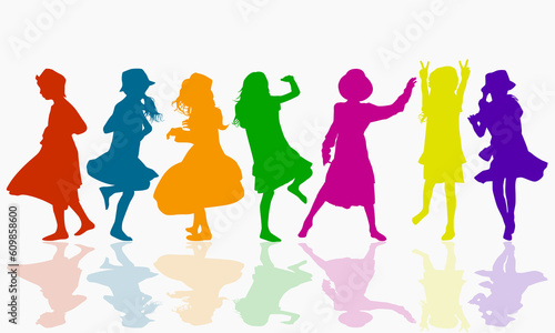 Happy and dancing girls concept vector illustration