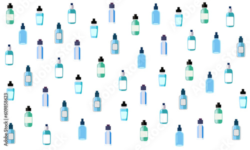 Background with bottles of lotion, cream, cosmetics for body care illustration