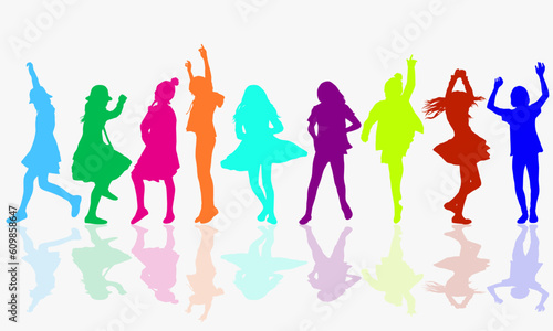Happy and dancing girls concept vector illustration