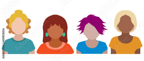 Group of people in casual clothes omen avatar vector icons. Concept design people characters.