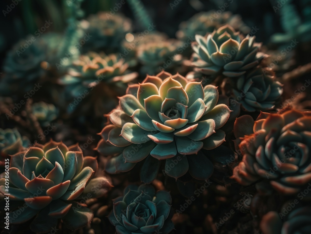Miniature home flowers succulents and cactus in the garden Created with Generative AI technology Miniature home flowers succulents and cactus in the garden Created with Generative AI technology