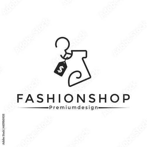 Minimalist clothes hanger with price tag for logo design vector