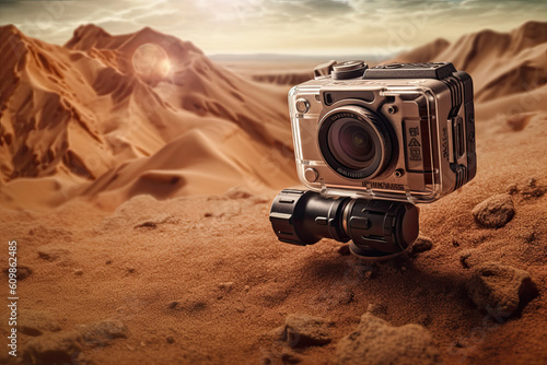 Action camera in waterproof case Generative AI