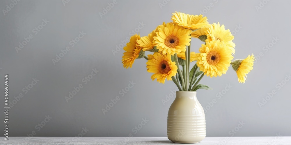 Beautiful vase of gerbera daisy flowers on the table with light exposure AI Generative Beautiful vase of gerbera daisy flowers on the table with light exposure AI Generative