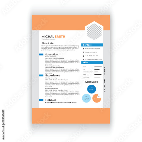 Clean and modern resume or cv template in a4.