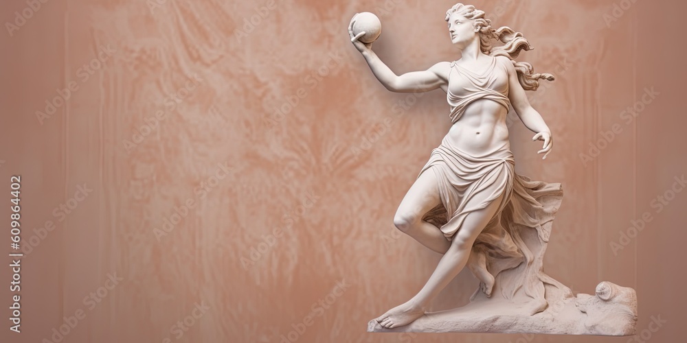 Marble statue of an ancient Greek goddess doing sports on pastel ...