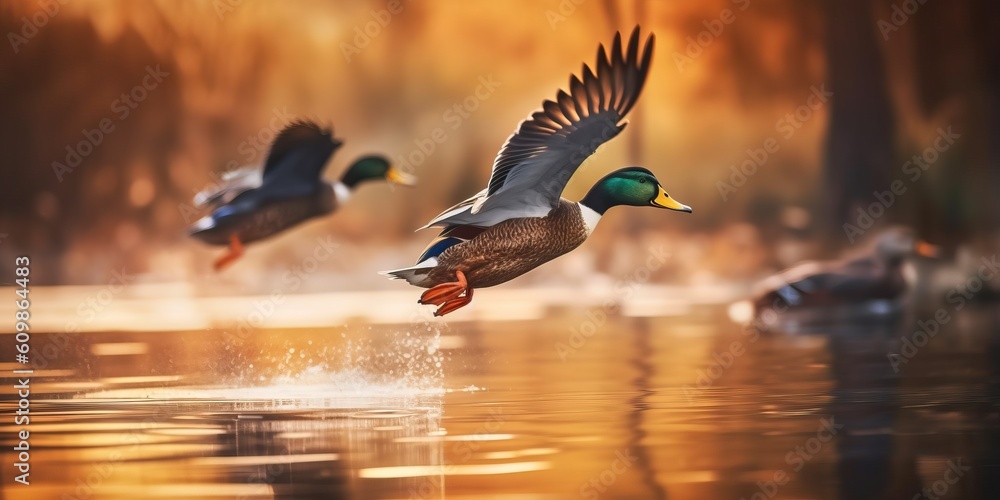 custom made wallpaper toronto digitalPortrait mallard duck flying over the water AI Generative
