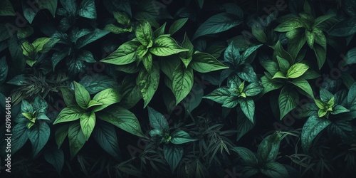 Plants moody background, flowerbuds and leaves texture, wide banner size © Coosh448