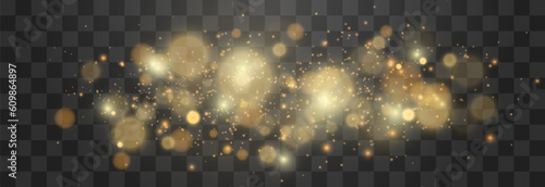 Bokeh lights effect isolated on png background. Soft blured bokeh and lights. Festive golden luminous background. Vector Christmas concept isolated on transparent background