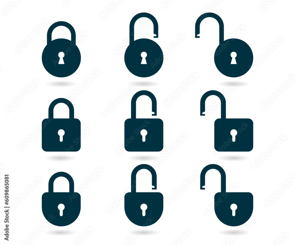 Lock and unlock icon set. Security symbol. Padlock icon set Lock and unlock icon set. Security symbol. Padlock icon set