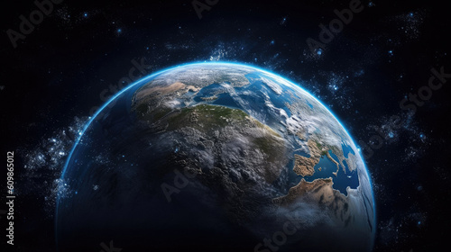 Fototapeta Naklejka Na Ścianę i Meble -  Planet earth seen from space, dark background. Generative AI