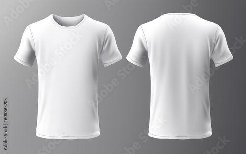White male t-shirt realistic mockup set from front and back view on grey background, Generative AI