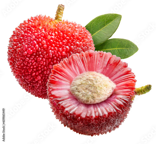 Photos Arbutus berries or Red Yangmei fruit on white, Red Bayberry, Yumberry, Yamamomo, Waxberry on white PNG file