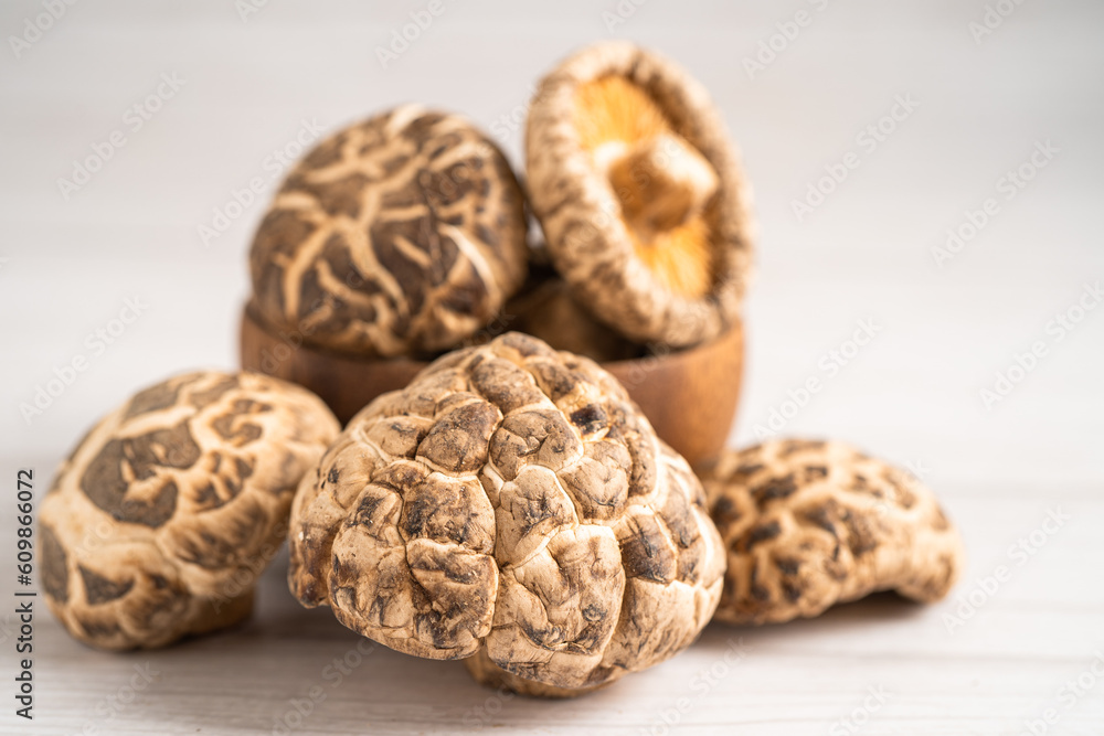 Dried shiitake mushroom isolated on white background.