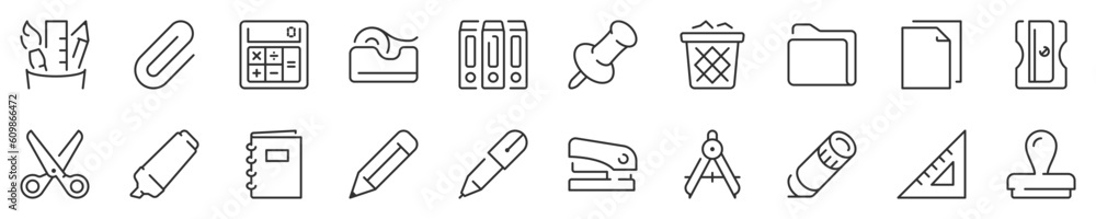 Line icons about stationery and back to school, thin line icon set ...