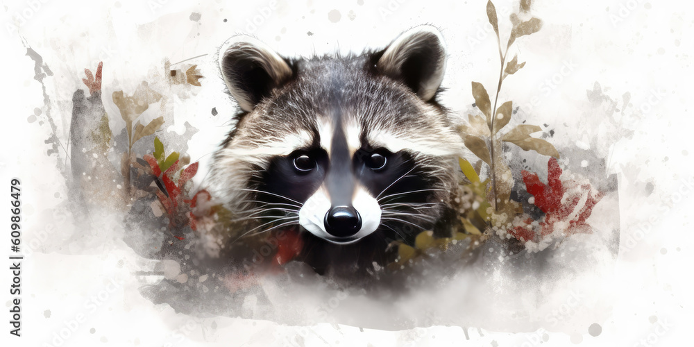 Wild raccoon in the forest. Procyon lotor. Generative AI