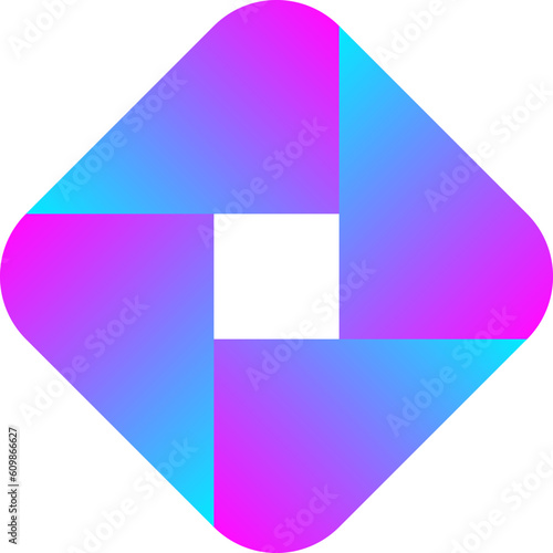 Abstract logo, blue purple gradient, vector. Abstract fv logo in the form of a rhombus with rounded corners.