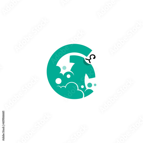 фотографія Letter C logo and laundry design combination, blue color