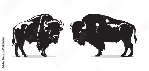 Silhouette of American Bison, buffalo. Hand drawn vector illustration.