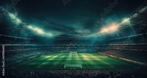 Football stadium at night with spotlight on  Generative AI