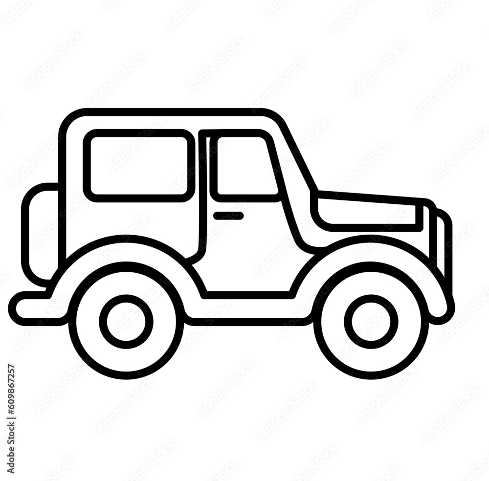 Jeep car camping vacation outline icon	
