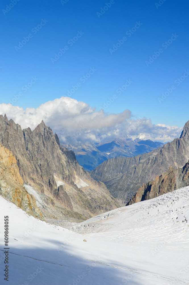 Horizontal photo of the peak of the monte bianco skyway