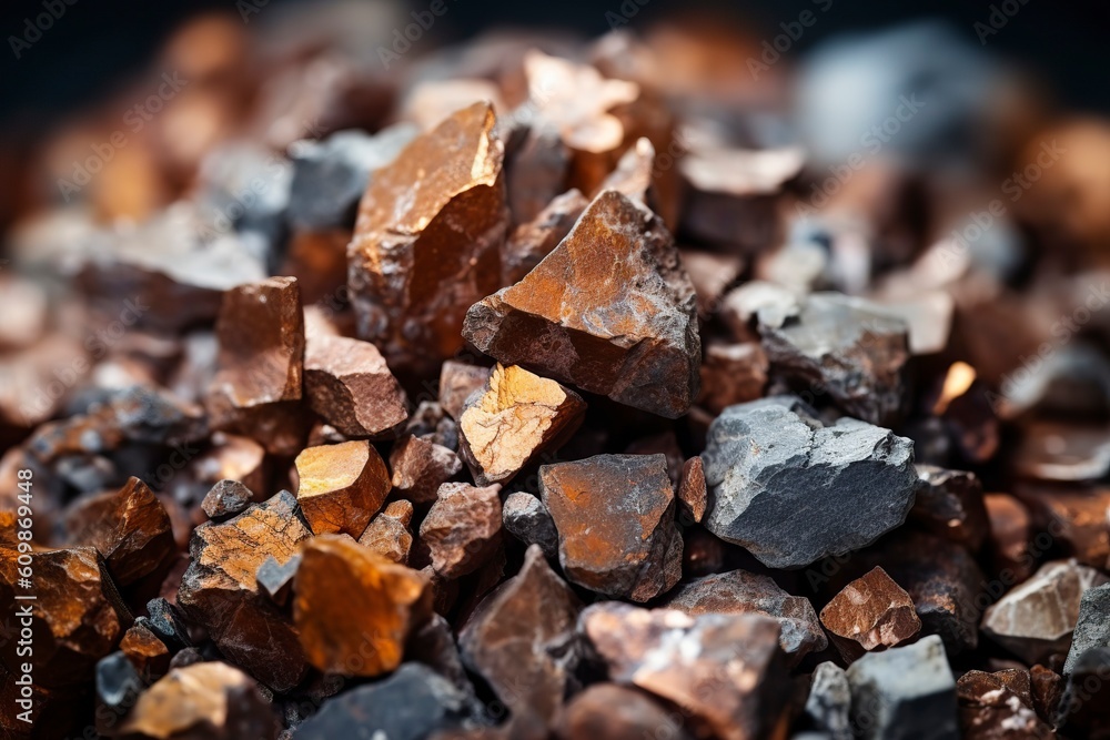 Detail of a small pile of rare mineral stones, essential for the technology industry. Ai generated. Detail of a small pile of rare mineral stones, essential for the technology industry. Ai generated.