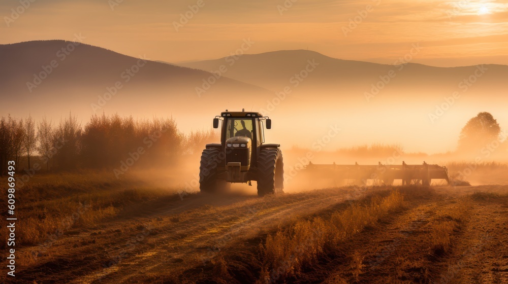 Fototapeta premium tractor at sunset