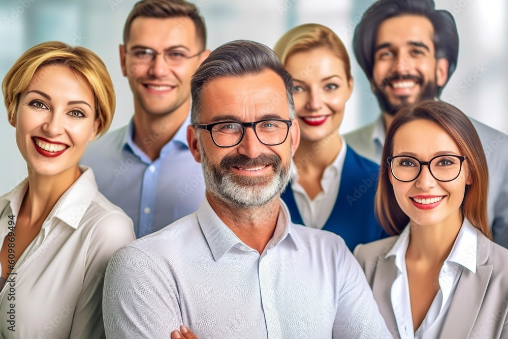 Group of people of different ages pose and smile at the camera. Ai generated. Group of people of different ages pose and smile at the camera. Ai generated.