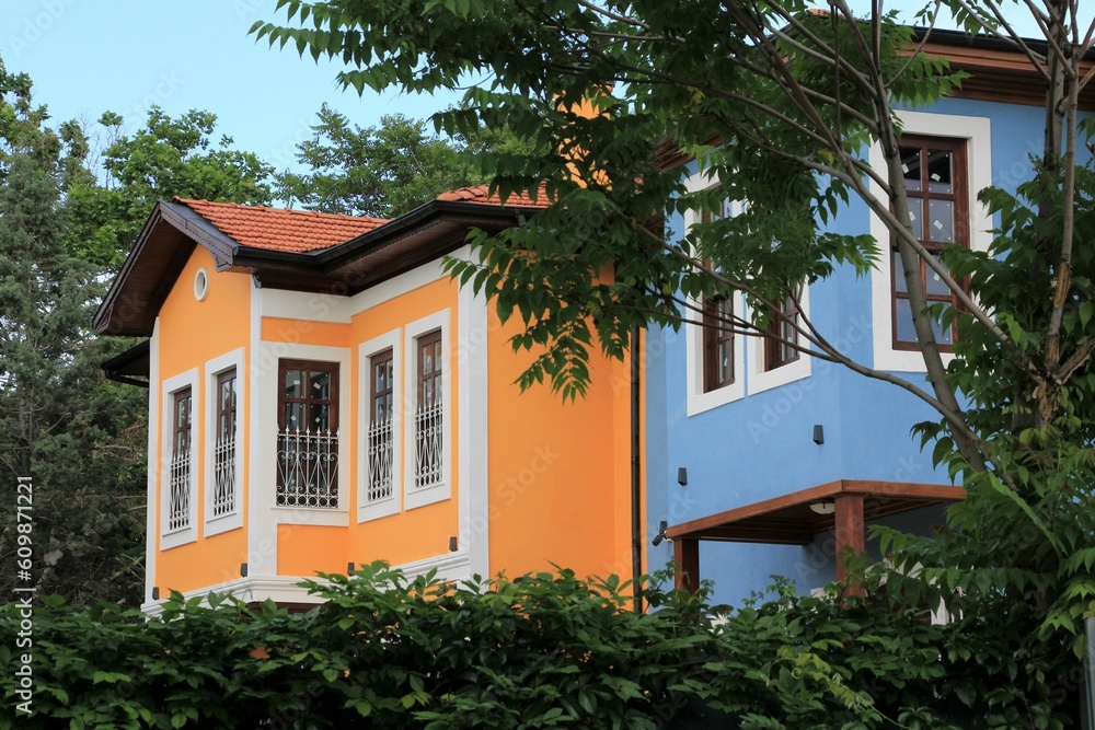 Fototapeta premium Traditional Konya houses on Kemaliye Street. Houses with bay windows belonging to the first years of the republican period.