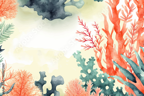 Watercolor underwater frame banner