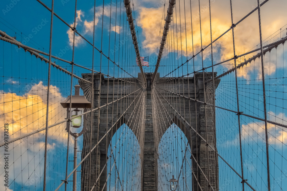 Fototapeta premium Brooklyn Bridge against a beautiful sky. New York, USA