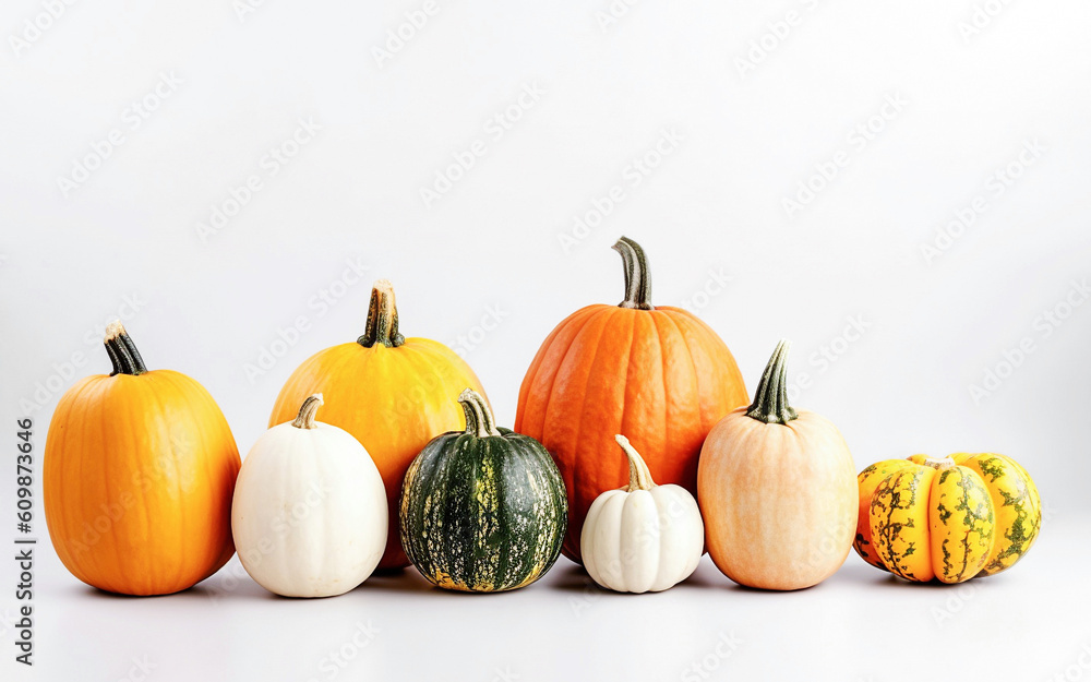 Ai generative. Pumpkins against white background Ai generative. Pumpkins against white background