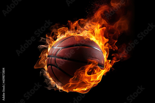 Illustration of sport ball in fire over black background