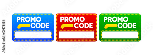 Modern cartoon template with promo code. Enter the promo code to use the discount. Modern design. Vector illustration.
