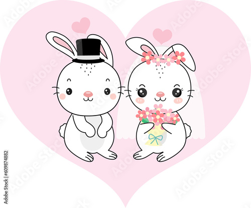  rabbit bride and groom cartoon.Png clipart isolated on transparent background