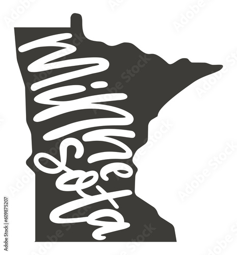 Minnesota. Vector silhouette state. Minnesota map with text script. Minnesota shape state map for poster, banner, t-shirt, tee. Vector outline Isolated illustratuon on a white background.