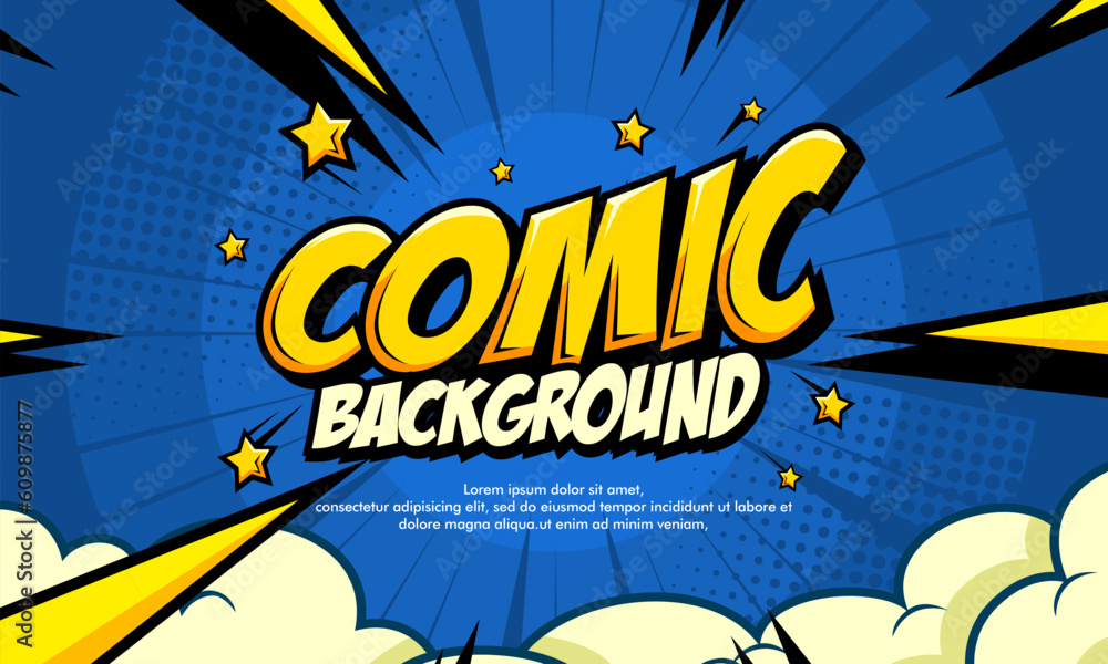 Naklejka premium Comic blue background with cloud and star illustration